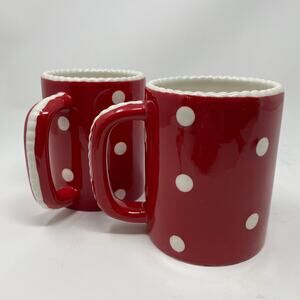 Red and white polka dot ceramic mugs, set of 2